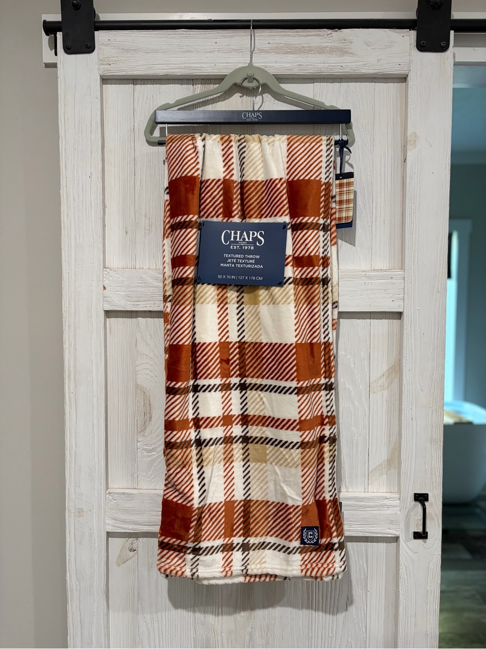 Chaps Plaid Throw in Rust, Cream, and Brown